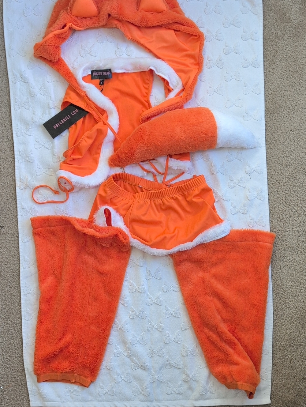Vintage Halloween Dolls Kill Orange Faux Fur Fox Costume Lingerie Set.